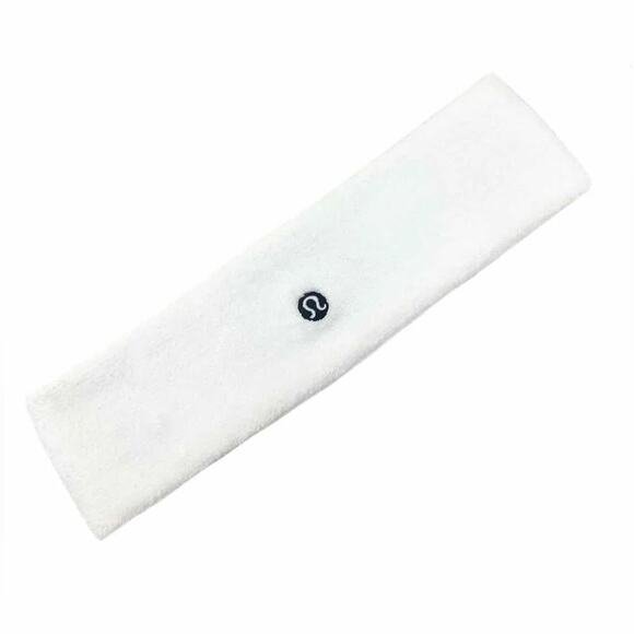 Lululemon NWT White Cotton Terry Headband Sweatband with Black Logo - Picture 1 of 7